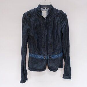 Anthropologie Elevenses Military Style Peplum Jacket size 2 XS Denim Cotton